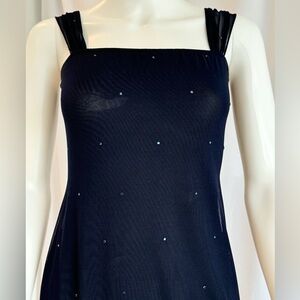 Vintage Tahari Navy Mesh Midi dress with Blue Crystals Size 2